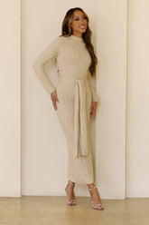Chilly Nights Knit Long Sleeve Maxi Dress Cream