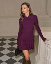 Purple A-Line Pleated Sweater Dress