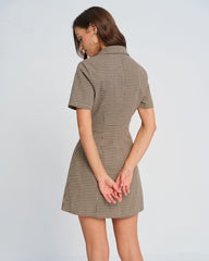 Brown Plaid Collar Mini Dress