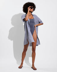 Getaway Mini Dress - Gingham: Varsity / Coconut