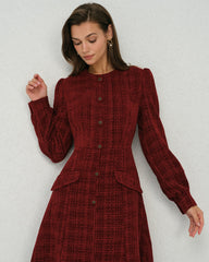 Red Lantern Sleeve A-Line Midi Dress